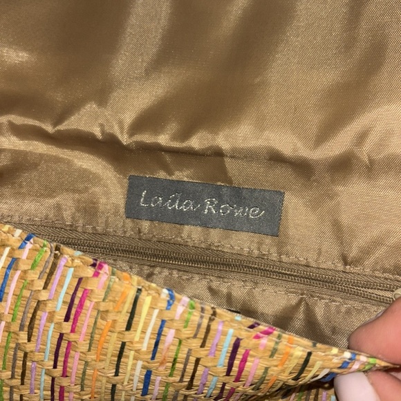 LAILA ROWE MULTI COLORED WOVEN STRAW CLUTCH SNAP CLOSURE ONE ZIP POCKET INSIDE - Picture 5 of 7